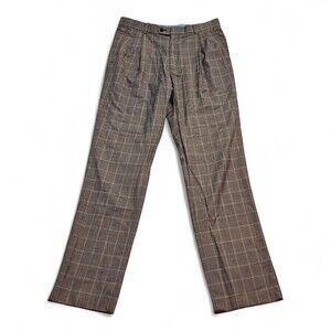 ARISTO 18 Aberdeen 100% Wool Tan Windowpane Dress Pants W34